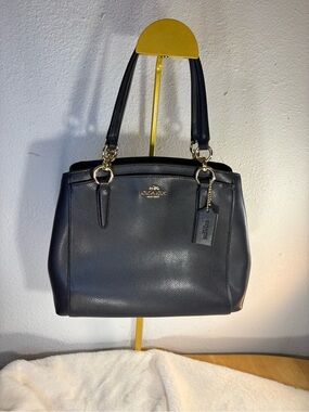 Coach Navy Minetta Leather Crossbody Satchel Bag with Gold Hardware